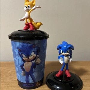 Sonic the Hedgehog 2 Movie Cineplex cup and two toppers with lids